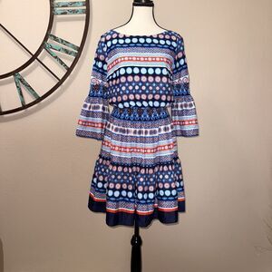 Eliza J. Dress Size 4 EUC Multicolor Bell Sleeves Bohemian